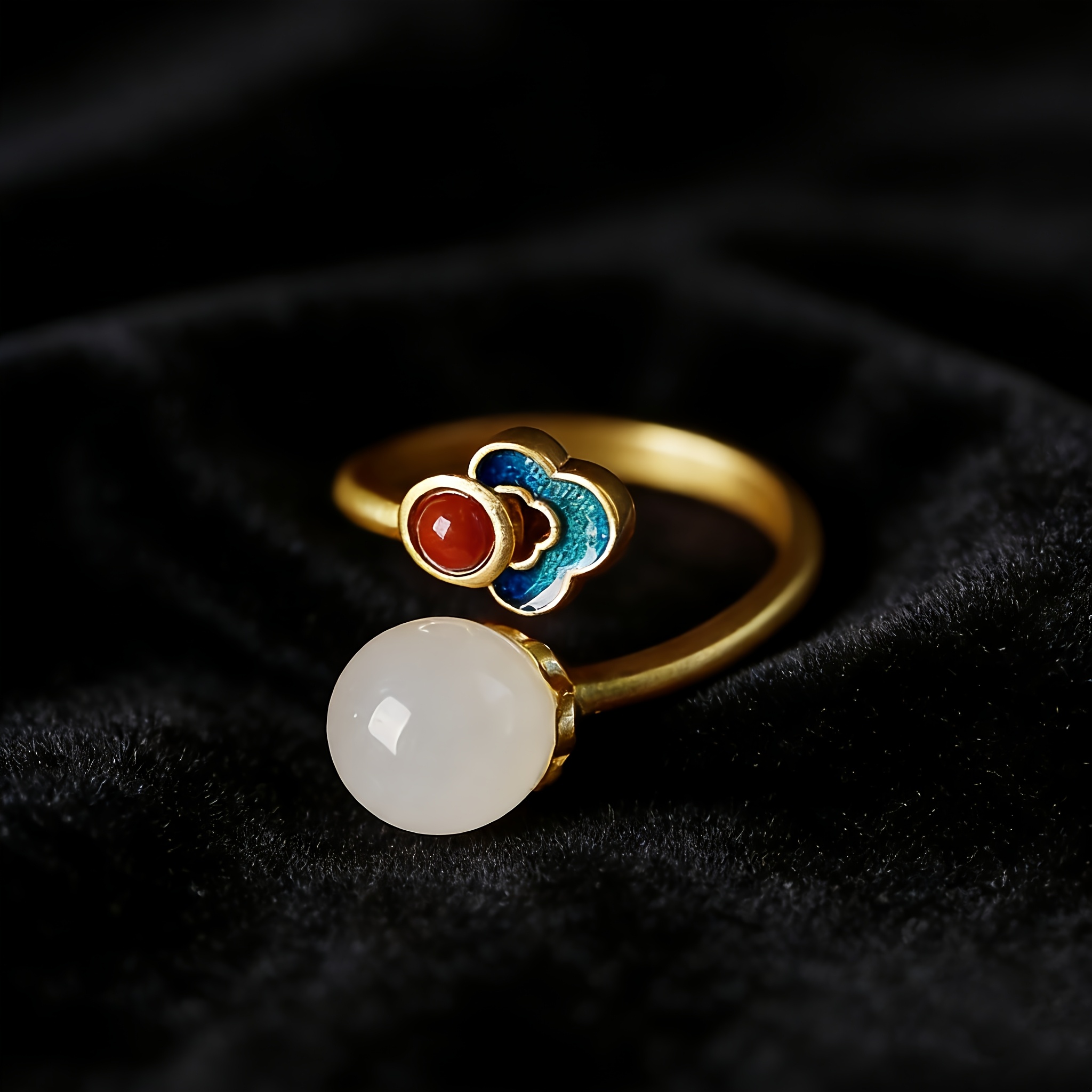 Chinese Style Enamel Open Ring, Elegant Charm